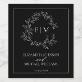モダン白黒リーピークレストモノグラム結婚ズ ワインラベル (シングルラベル)