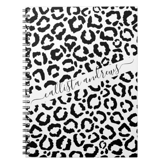 モダン白黒レオパードアニマルプリントパターン ノートブック (正面)