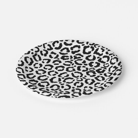 モダン白黒レオパードアニマルプリントパターン ペーパープレート (アングル)