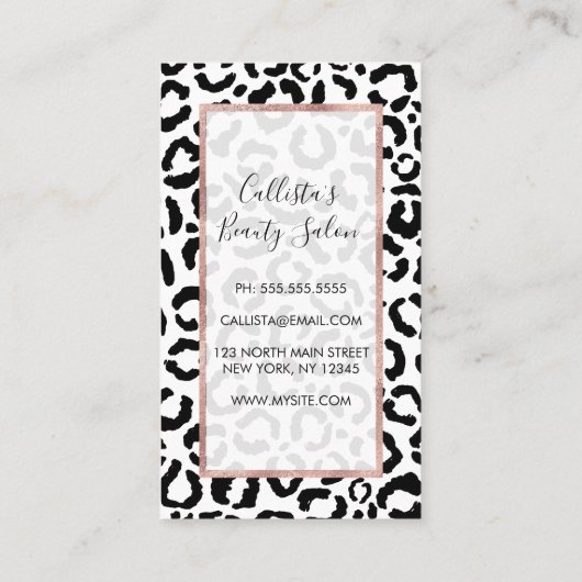 モダン白黒レオパードアニマルプリントパターン ロイヤリティカード (裏面)