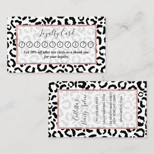 モダン白黒レオパードアニマルプリントパターン ロイヤリティカード (正面/裏面)