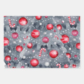 モダン白黒レッドクリスマスウォーター色 ラッピングペーパーシート (正面3)