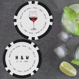 モダン白黒レッドワインドリンク券結婚の ポーカーチップ