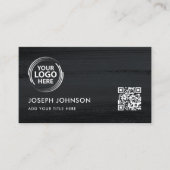 モダン白黒ロゴダークグレーブラシQRコード 名刺 (正面)