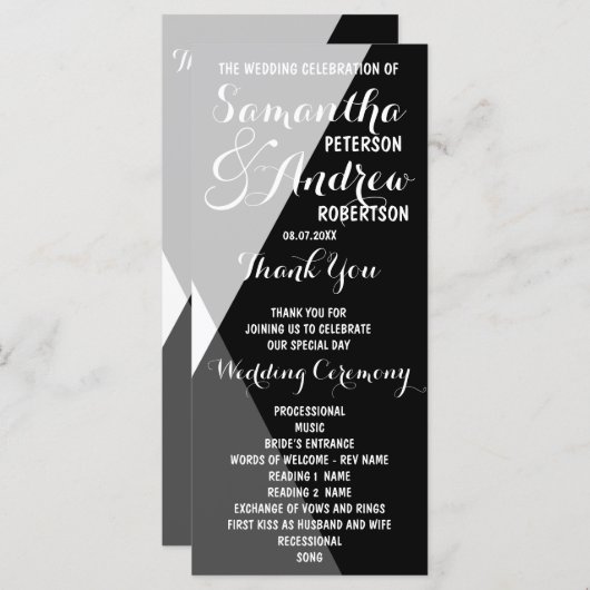 モダン白黒三角形結婚式 プログラム (正面/裏面)