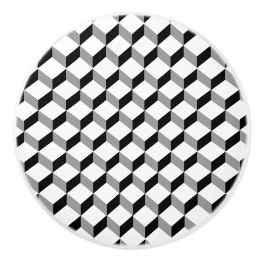モダン白黒光学錯覚キューブブロック セラミックノブ (正面)