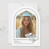 モダン白黒写真の卒業サンキューカード 招待状 (正面)