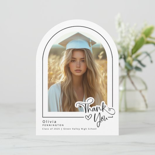 モダン白黒写真の卒業サンキューカード 招待状 (スタンド正面)