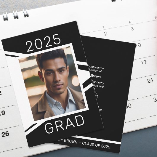 モダン白黒写真の卒業発表 案内状