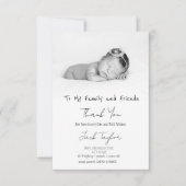 モダン白黒写真の手書きベビー誕生 サンキューカード (正面)