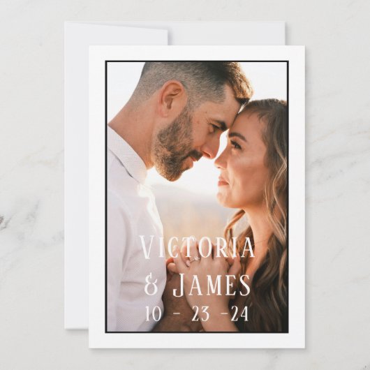 モダン白黒写真フォーマルの結婚Invitati 招待状 (裏面)