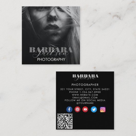モダン白黒写真ミニマル撮影 スクエア名刺 (正面/裏面)