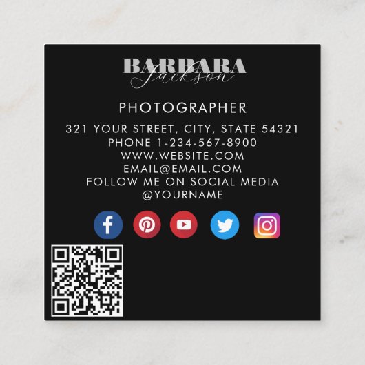 モダン白黒写真ミニマル撮影 スクエア名刺 (裏面)