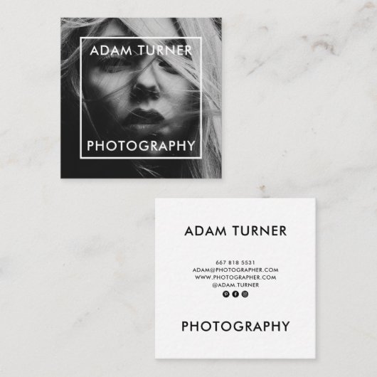 モダン白黒写真ミニマル撮影 スクエア名刺 (正面/裏面)