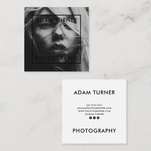 モダン白黒写真ミニマル撮影 スクエア名刺 (正面/裏面)