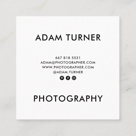 モダン白黒写真ミニマル撮影 スクエア名刺 (裏面)
