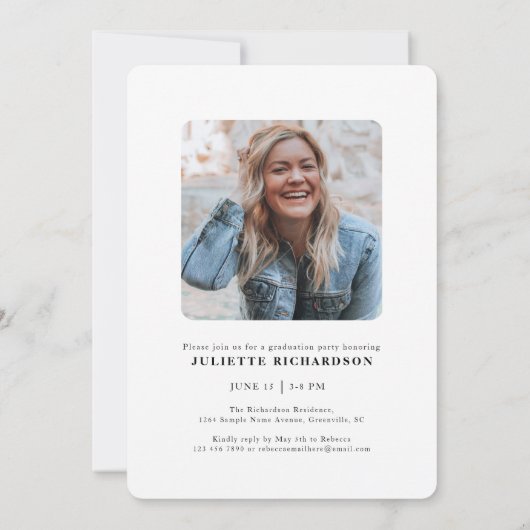 モダン白黒写真大学の卒業パーティー 招待状 (裏面)