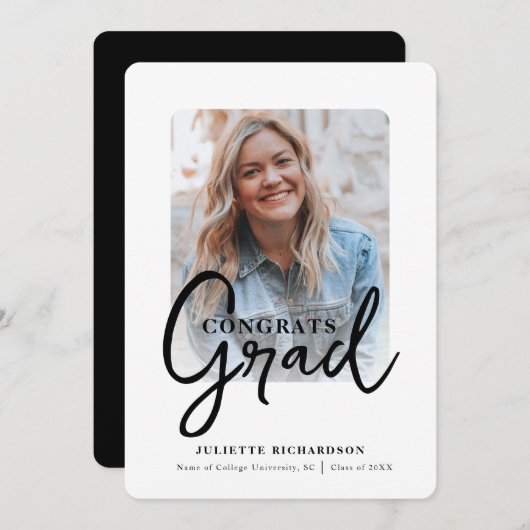 モダン白黒写真大学の卒業パーティー 招待状 (正面/裏面)