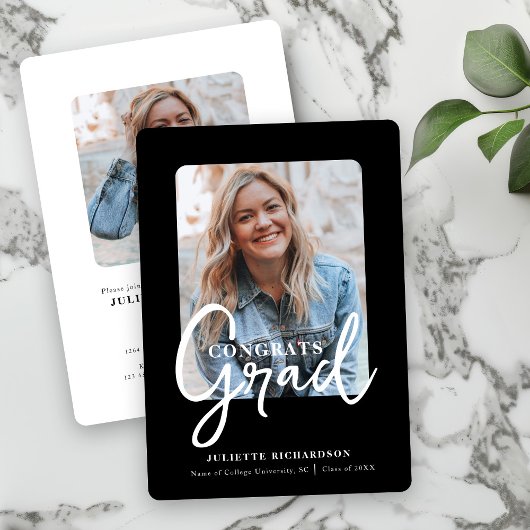 モダン白黒写真大学の卒業パーティー 招待状