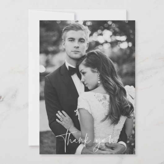 モダン白黒写真結婚のサンキューカード サンキューカード (正面)
