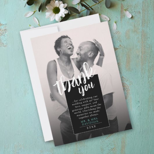 モダン白黒写真QRありがとうブラシスクリップ セーブザデート