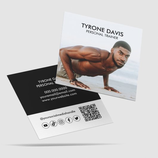 モダン白黒写真Qrコードソーシャルメディアのアイコン スクエア名刺