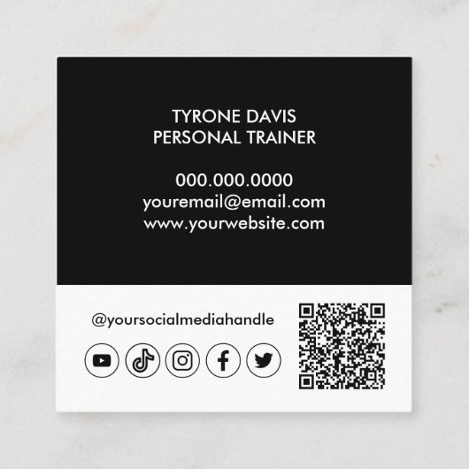 モダン白黒写真Qrコードソーシャルメディアのアイコン スクエア名刺 (裏面)