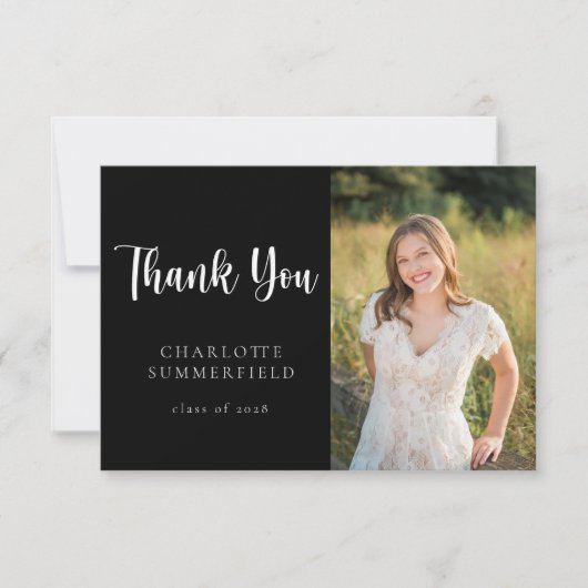 モダン白黒卒業写真ありがとう 招待状 (正面)