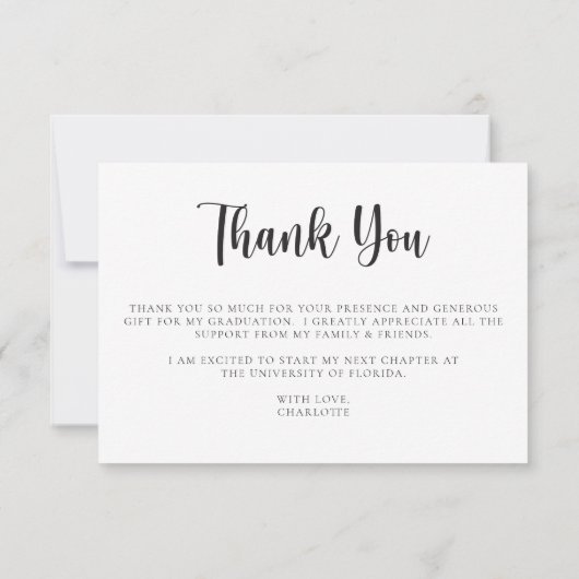 モダン白黒卒業写真ありがとう 招待状 (裏面)