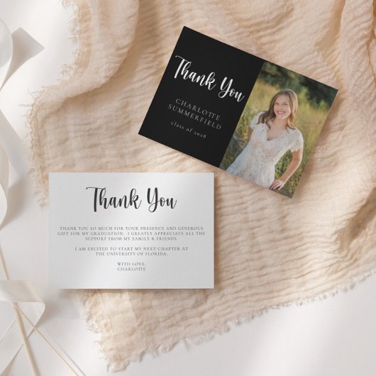 モダン白黒卒業写真ありがとう 招待状