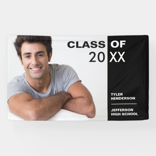 モダン白黒卒業写真パーティー標識 横断幕 (横)