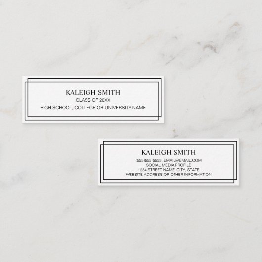 モダン白黒卒業式名刺挿入 コーリングカード (正面/裏面)