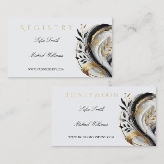 モダン白黒及び金ゴールド結婚の登録簿 名刺 (正面/裏面)