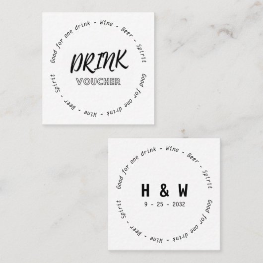モダン白黒名結婚Dateのドリンク伝票 スクエア名刺 (正面/裏面)