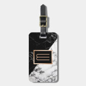 モダン白黒大理石テクスチャースタイリッシュモノグラム ラゲッジタグ (正面縦)