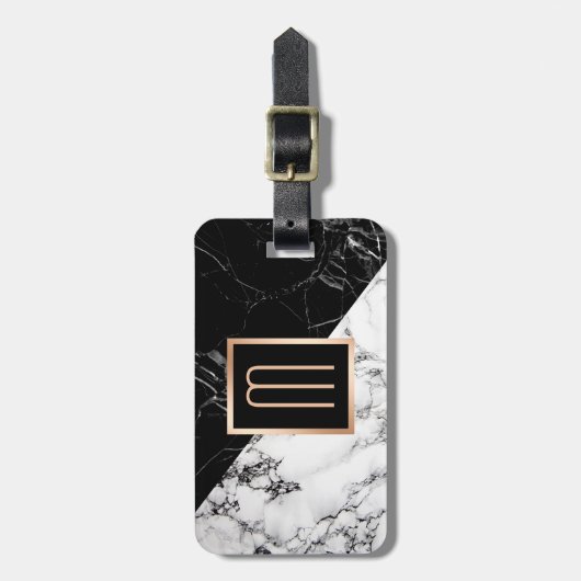 モダン白黒大理石テクスチャースタイリッシュモノグラム ラゲッジタグ (正面縦)