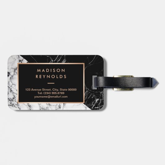 モダン白黒大理石テクスチャースタイリッシュモノグラム ラゲッジタグ (裏面横)