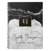 モダン白黒大理石テクスチャ金ゴールドモノグラムの ノートブック (正面)