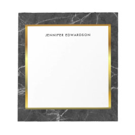 モダン白黒大理石モノグラム名メモ帳 ノートパッド