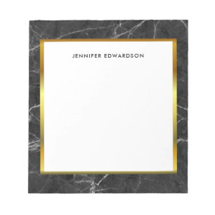 モダン白黒大理石モノグラム名メモ帳 ノートパッド