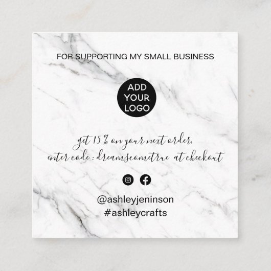 モダン白黒大理石感謝していユー スクエア名刺 (裏面)