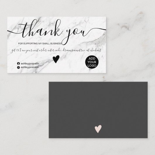 モダン白黒大理石感謝してい順 名刺 (正面/裏面)
