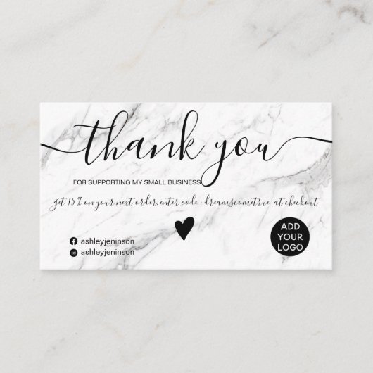 モダン白黒大理石感謝してい順 名刺 (正面)