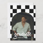 モダン白黒市松模様にArch写真卒業 招待状 (正面)