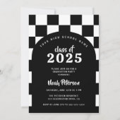 モダン白黒市松模様にArch写真卒業 招待状 (裏面)