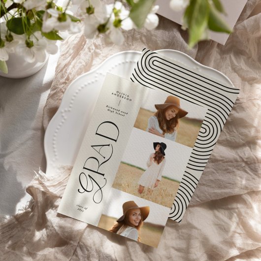 モダン白黒幾何学写真3枚 案内状