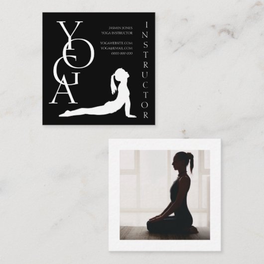 モダン白黒幾何学的フォトヨガインストラクター スクエア名刺 (正面/裏面)
