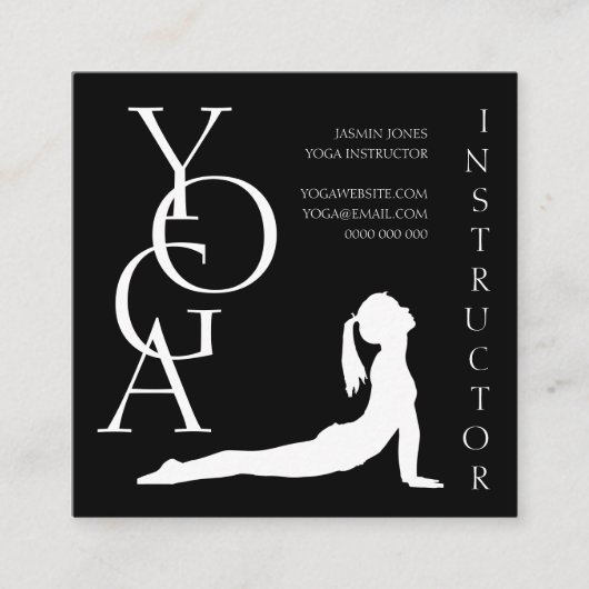 モダン白黒幾何学的フォトヨガインストラクター スクエア名刺 (正面)