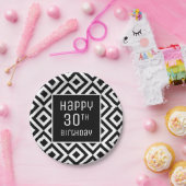 モダン白黒幾何学的30th誕生日パーティー ペーパープレート (パーティー)