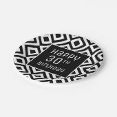 モダン白黒幾何学的30th誕生日パーティー ペーパープレート (アングル)